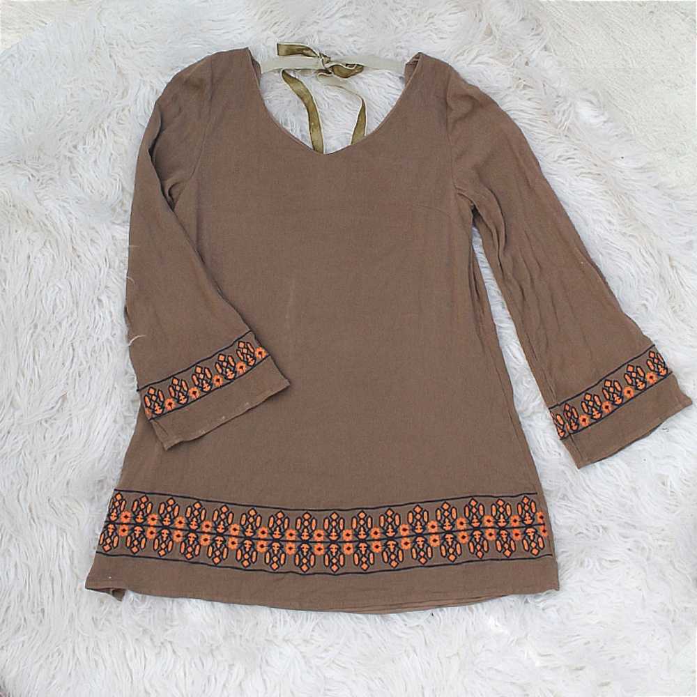 Umgee Bohemian Mini Dress Embroidery Open Back - Picture 1 of 5